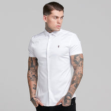 Load image into Gallery viewer, Father Sons Slim Sateen Classic White with Burgundy Embroidery - FS397