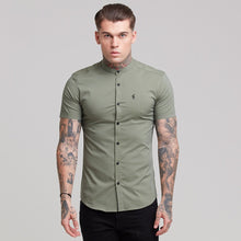 Load image into Gallery viewer, Father Sons Super Slim Stretch Classic Khaki Grandad Collar Short Sleeve - FS291