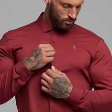 Load image into Gallery viewer, Father Sons Super Slim Stretch Classic Oxblood Panel Shirt (Grey embroidery) - FS318