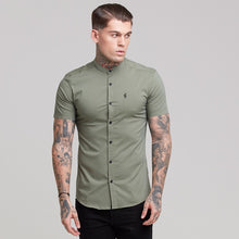 Load image into Gallery viewer, Father Sons Super Slim Stretch Classic Khaki Grandad Collar Short Sleeve - FS291
