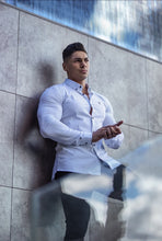 Load image into Gallery viewer, Father Sons Super Slim Stretch White & Navy Dandy Print Sleeve FS419