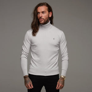 Father Sons Classic Ice Grey Roll Neck Knitted Jumper (Grey Emblem) - FSH083