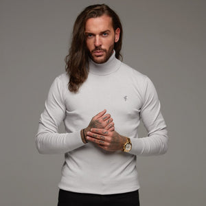 Father Sons Classic Ice Grey Roll Neck Knitted Jumper (Grey Emblem) - FSH083