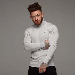 Father Sons Classic Ice Grey Roll Neck Knitted Jumper (Grey Emblem) - FSH083