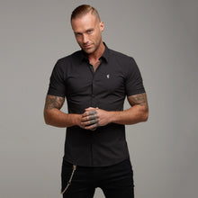Load image into Gallery viewer, Father Sons Super Slim Stretch Classic Black Short Sleeve - FS127
