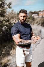 Load image into Gallery viewer, Father Sons Super Slim Stretch Grandad Collar Short Sleeve Classic Navy Oxford - FS584

