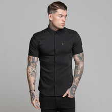 Load image into Gallery viewer, Father Sons Super Slim Ultra Stretch Classic Black Short Sleeve (Khaki Embroidery) -  FS481
