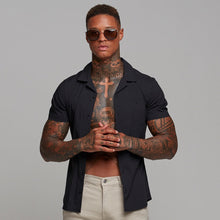 Load image into Gallery viewer, Father Sons Super Slim Stretch Revere Classic Black Short Sleeve - FS404
