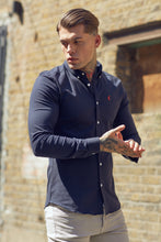 Load image into Gallery viewer, Father Sons Super Slim Stretch Classic Oxford Navy (Red Emblem) - FS308
