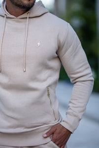 Father Sons Beige & Gold Overhead Hoodie Top with Zipped Pockets - FSH483