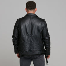 Load image into Gallery viewer, Father Sons Black Leather Jacket with Belt Detail - FSH313
