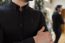 Load image into Gallery viewer, Father Sons Classic Black Lyocell Long Sleeve (Burgundy Emblem) - FS465
