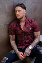 Load image into Gallery viewer, Father Sons Super Slim Stretch Burgundy &amp; White Ditsy Print Short Sleeve FS189
